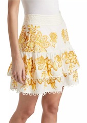 FARM Rio Aura Floral Cotton Ruffled Miniskirt
