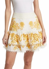 FARM Rio Aura Floral Cotton Ruffled Miniskirt