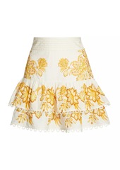 FARM Rio Aura Floral Cotton Ruffled Miniskirt