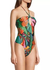 FARM Rio Banana Foliage Halter One-Piece Swimsuit