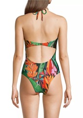 FARM Rio Banana Foliage Halter One-Piece Swimsuit