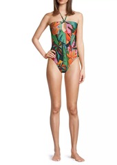 FARM Rio Banana Foliage Halter One-Piece Swimsuit