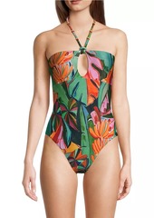 FARM Rio Banana Foliage Halter One-Piece Swimsuit