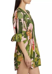 FARM Rio Banana Leaves Puff-Sleeve Minidress