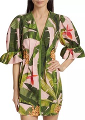 FARM Rio Banana Leaves Puff-Sleeve Minidress