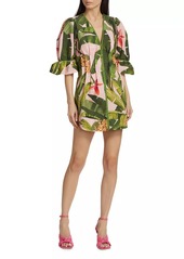 FARM Rio Banana Leaves Puff-Sleeve Minidress