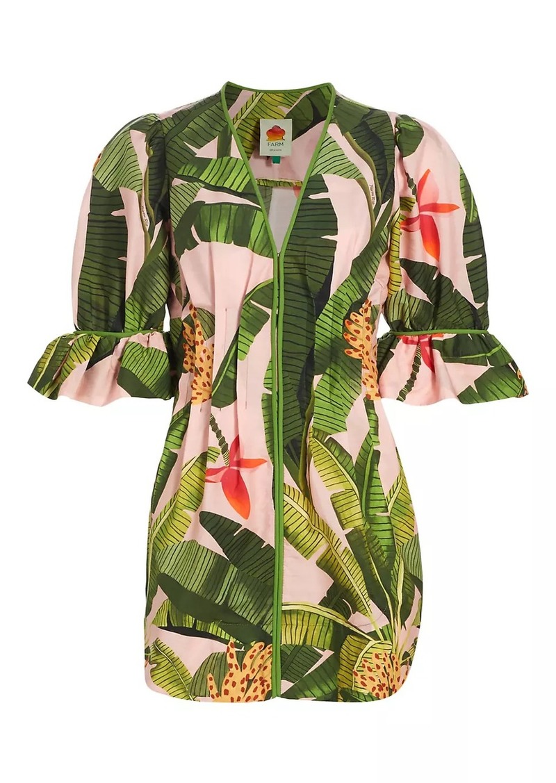 FARM Rio Banana Leaves Puff-Sleeve Minidress