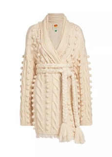 FARM Rio Belted Cable-Knit Long Cardigan