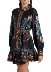 FARM Rio Blossom Tapestry Satin Mini Shirtdress