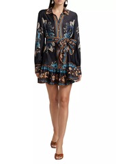 FARM Rio Blossom Tapestry Satin Mini Shirtdress