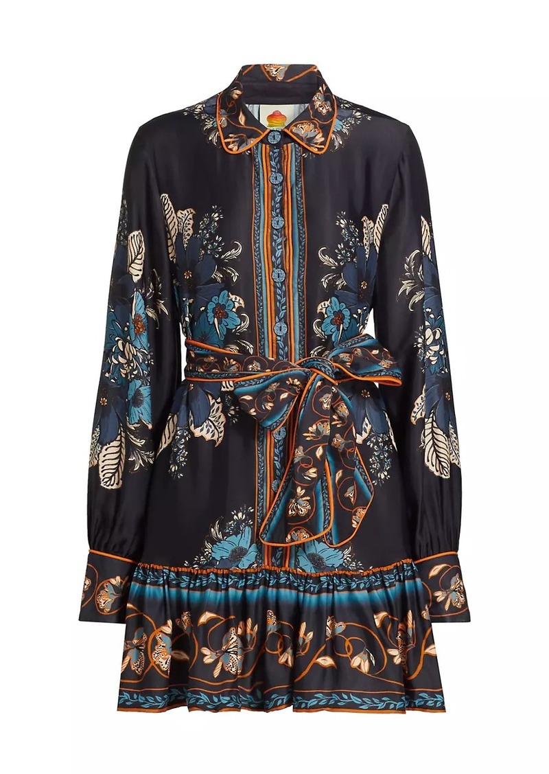 FARM Rio Blossom Tapestry Satin Mini Shirtdress