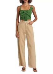 FARM Rio Bow Linen-Blend Crop Top