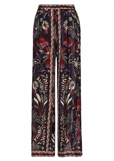 FARM Rio Classic Garden Mirror-Embellished Wide-Leg Pants