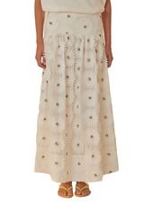 FARM Rio Daisy 3D Flower Embroidered Maxi Skirt In White