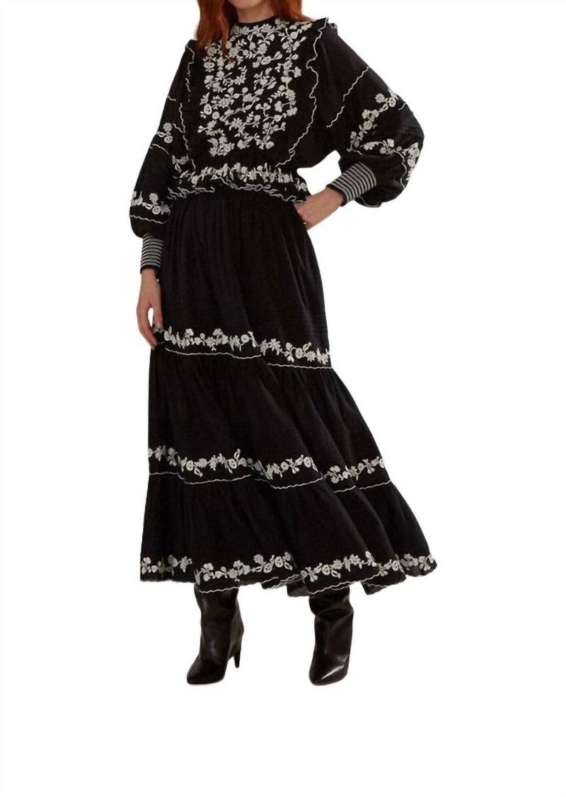 FARM Rio Embroidered Ruffled Maxi Skirt In Black