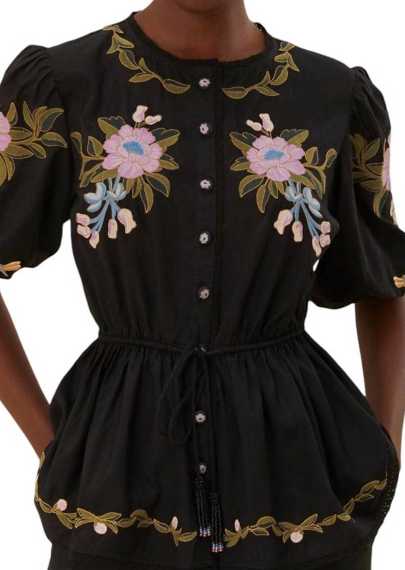 FARM Rio Embroidered Short Sleeve Blouse In Winter Garden