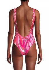 FARM Rio Endless Summer Abstract Plunge One-Piece Swimsuit