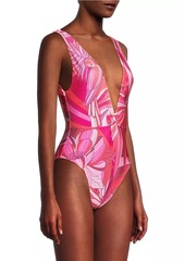 FARM Rio Endless Summer Abstract Plunge One-Piece Swimsuit