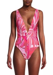 FARM Rio Endless Summer Abstract Plunge One-Piece Swimsuit