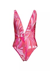 FARM Rio Endless Summer Abstract Plunge One-Piece Swimsuit