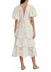 FARM Rio Eyelet Cotton Lace-Up Midi-Dress