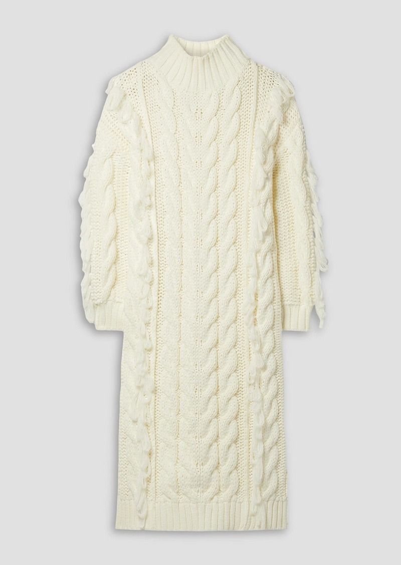 FARM RIO - Fringed cable-knit midi dress - White - S