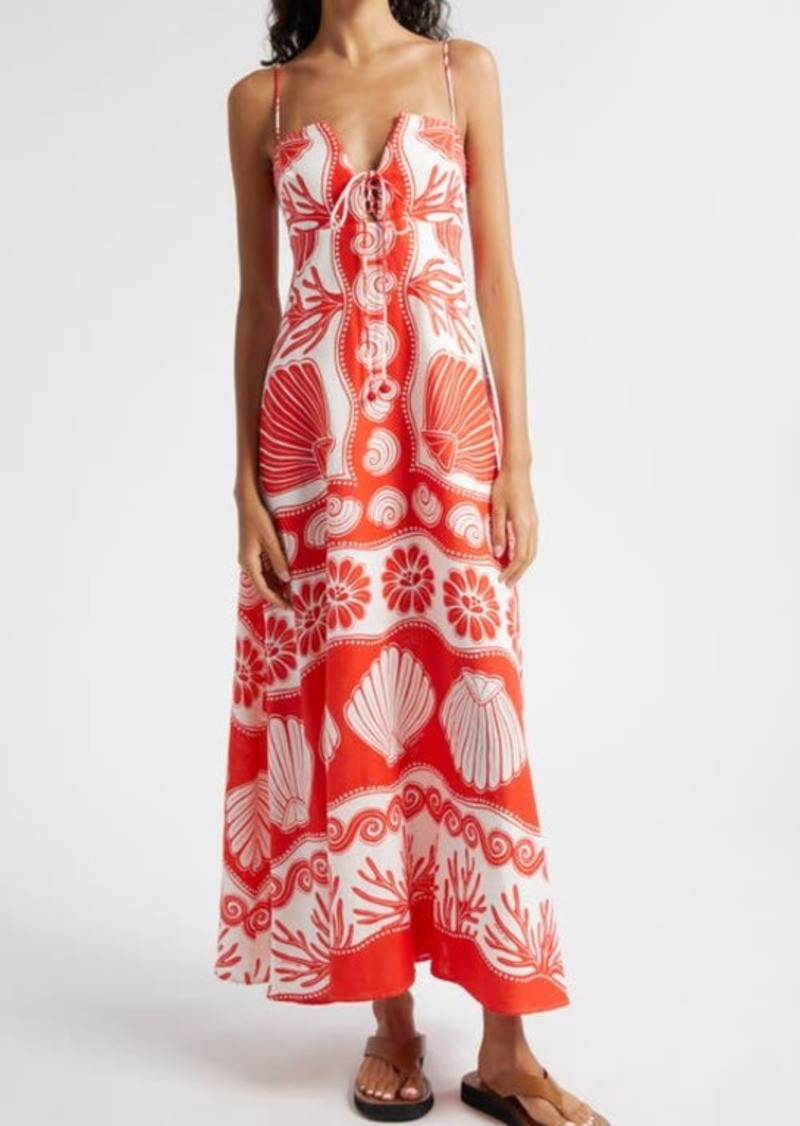 FARM Rio Ainika Shell Print Linen Blend Maxi Dress