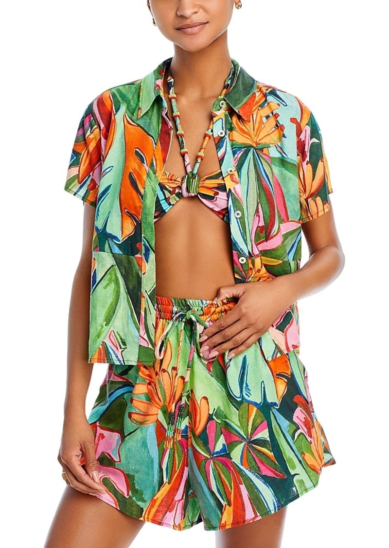 Farm Rio Banana Foliage Shirt Swim Cover-Up