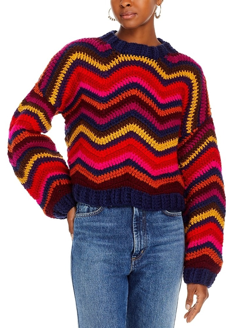 Farm Rio Colorful Waves Crochet Sweater
