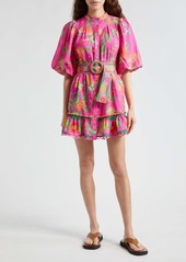 FARM Rio Delicate Fruit Garden Tie Belt Mini Shirtdress