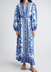 FARM Rio Flora Tapestry Long Sleeve Linen Blend Shirtdress at Nordstrom