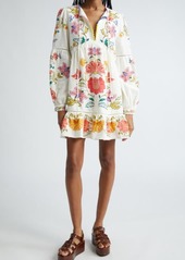 FARM Rio Floral Long Sleeve Linen Blend Minidress