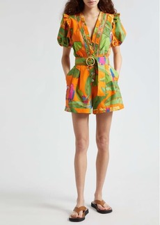 FARM Rio Fresh Macaws Belted Button Front Romper