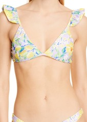 FARM Rio Lemon Dream Floral Print Ruffle Bikini Top at Nordstrom