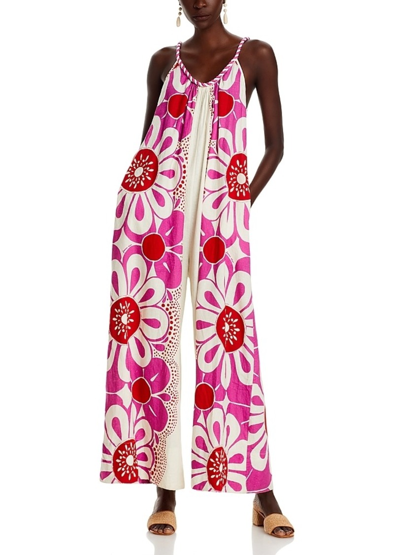 Farm Rio Maia Rope-Trim Cotton Jumpsuit