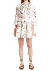 FARM Rio Pitanga Embroidered Belted Fit & Flare Cotton Shirtdress in Off-White at Nordstrom