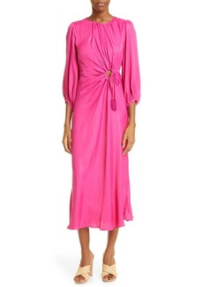 FARM Rio Solid Blouson Sleeve Cutout Midi Dress in Pink Smu at Nordstrom