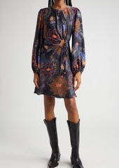 FARM Rio Sparkle Flowers Long Sleeve Minidress