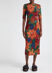FARM Rio Stitched Flowers Print Midi Dress