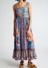 FARM Rio Stitched Garden Blue Maxi Sundress