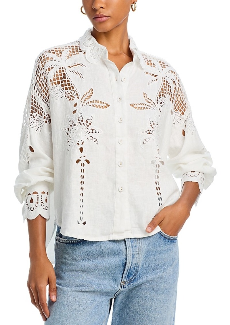 Farm Rio White Palms Long Sleeve Blouse