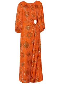 Farm Rio Women Sunny Mood Orange Sequin Long Sleeve Cut Out Midi Dress