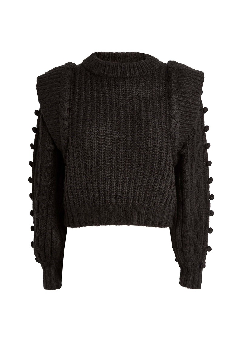 FARM Rio Women's Black Braided Sweater, Black Chunky Knit
