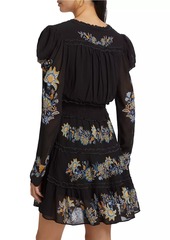 FARM Rio Floral-Embroidered Long-Sleeve Minidress