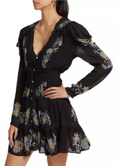 FARM Rio Floral-Embroidered Long-Sleeve Minidress