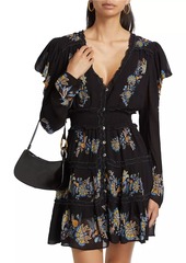 FARM Rio Floral-Embroidered Long-Sleeve Minidress