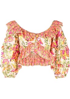 FARM Rio floral-print ruffled blouse