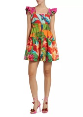 FARM Rio Foliage Cotton Tiered Minidress