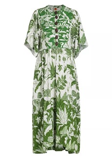 FARM Rio Forest Soul Elbow-Length Sleeve Midi-Dress