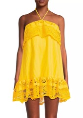 FARM Rio Geometric Lace Linen Halter Minidress